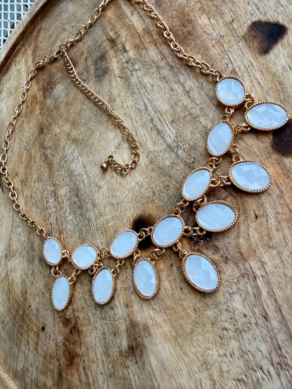 Gold-Tone White Stone Statement Necklace - Women Jewelry